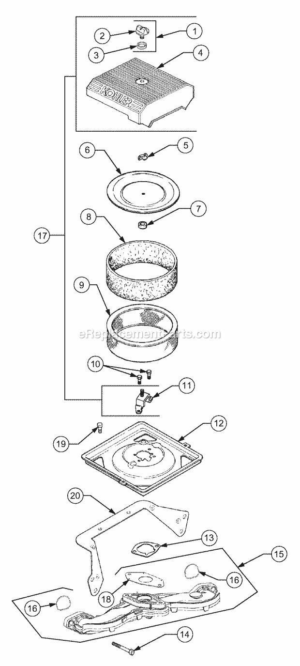 Air Intake And Filtration Diagram and Parts List for GT2523-54 13A-2A8K710 Cub Cadet Lawn Tractor
